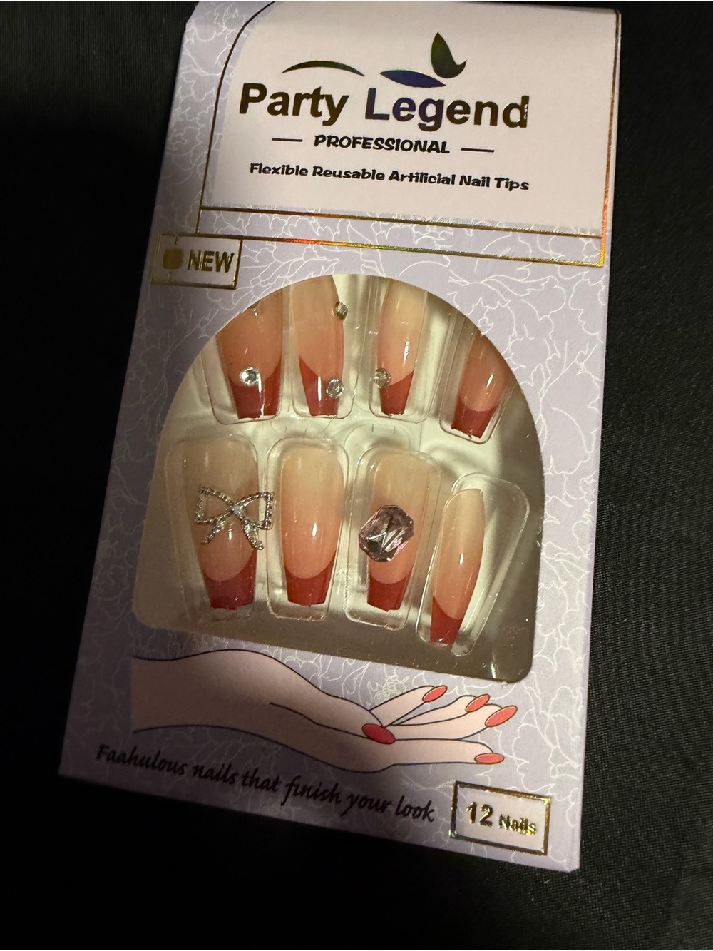 Party Legend Professional Pink Ombre Reusable Artificial Nail Tips - 12 Pack